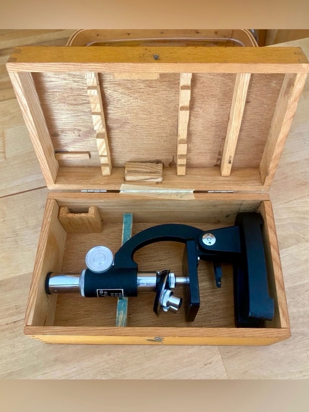 Vintage LEFCO Student Microscope with Original Wooden Case